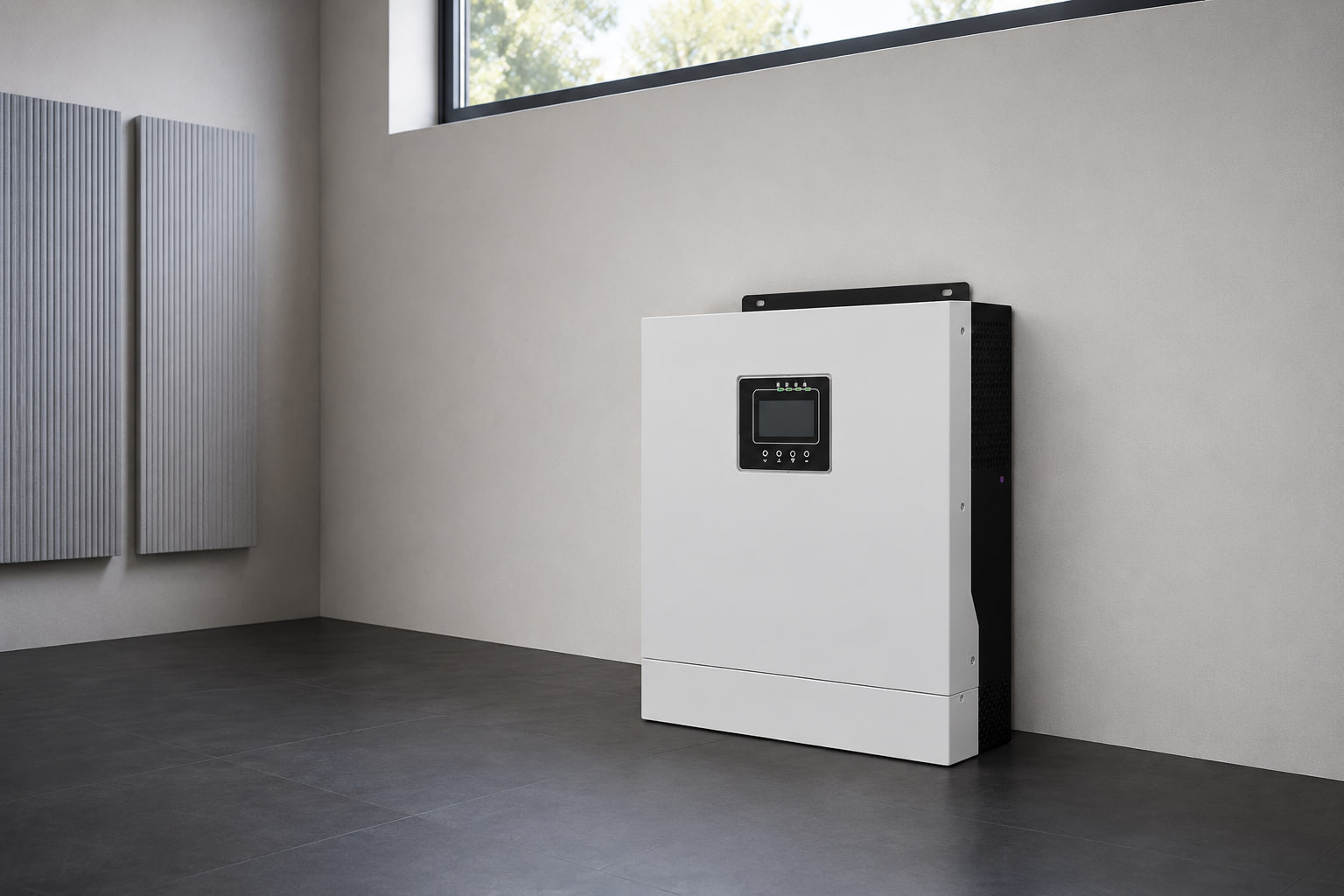 AMPEXE A6200 off-grid inverter displayed unconnected in a spacious independent-property energy room