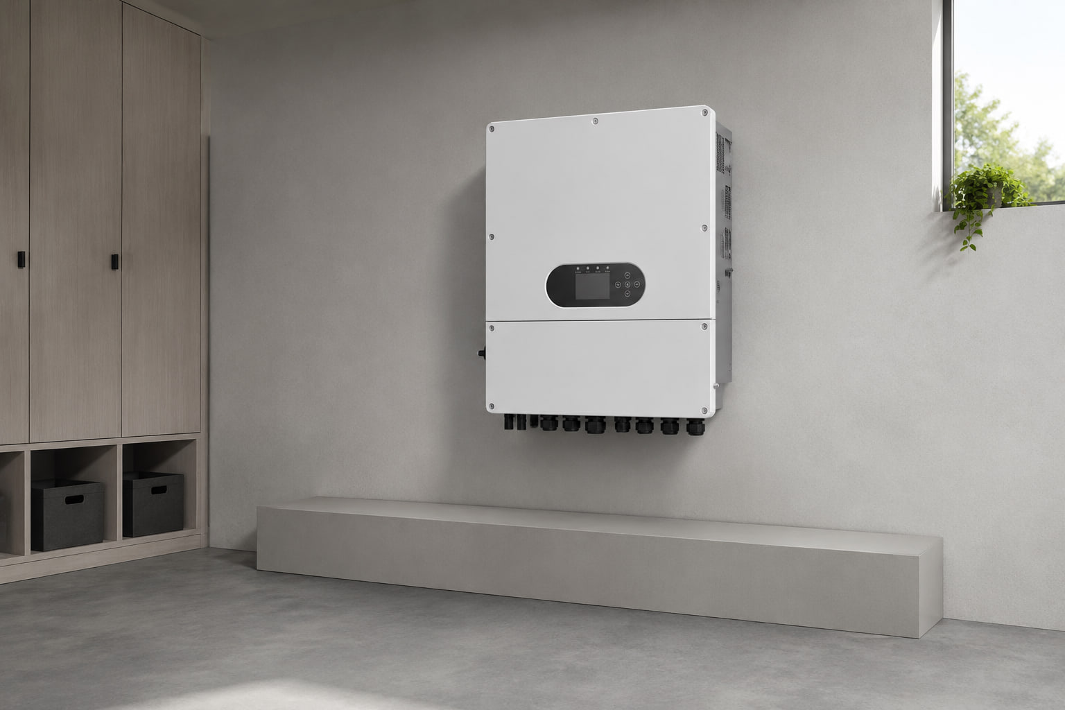 AMPEXE 6000 W and 8000 W hybrid inverter displayed unconnected in a modern residential utility room